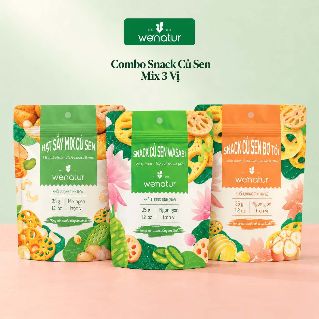 Combo Snack Củ Sen Mix 3 Vị we'natur - Nhâm Nhi Rôm Rốp