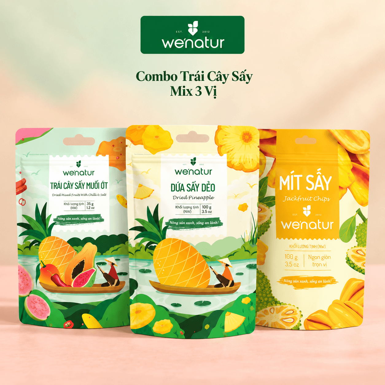 Combo Trái Cây Sấy Mix 3 Vị we'natur (3 x 100g) - Đa Dạng Hương Vị, Nhâm Nhi Cực Cuốn
