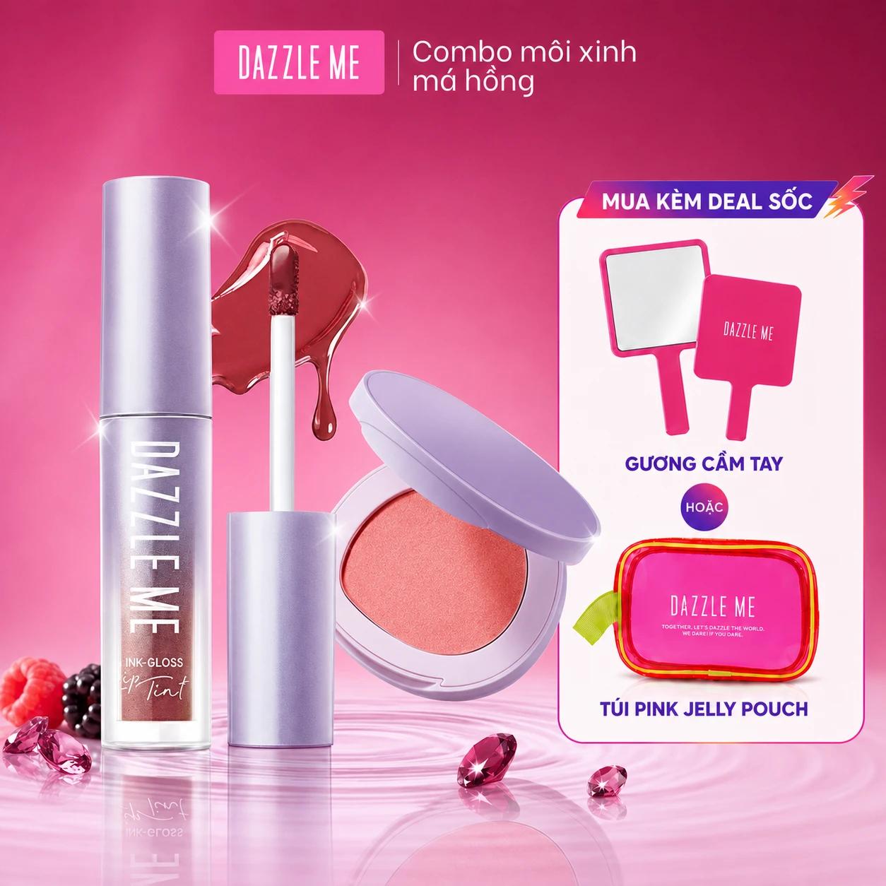 [Combo Môi xinh – Má hồng Barenbliss] Son tint bóng Dazzle Me Ink-Gloss Lip Tint và Má hồng Barenbliss Moist Mochi Paste Powder Blush